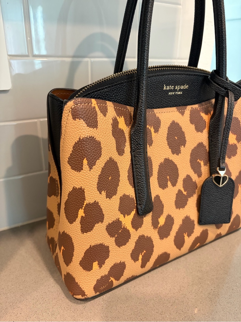 Kate Spade New York Medium Margaux Leopard Print Leather Satchel - Brown EUC - Picture 2 of 13